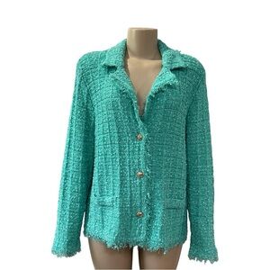 Rabe Textured Buttoned Jacket, Turquoise